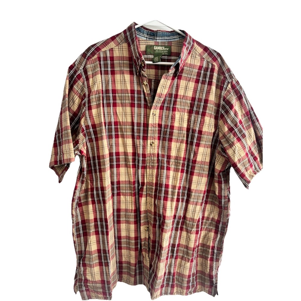 Gander Mountain Mens XXL Tan‎ Plaid Lightweight Sh/Sl Button Up Shirt